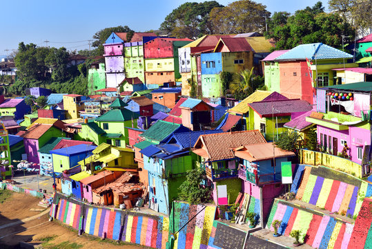 Colorful houses at Kamoung Warna Warni village in Malang City, Java Island, Indonesia