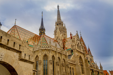Fototapeta na wymiar Old church on the street in the center of Budapest. Hungary