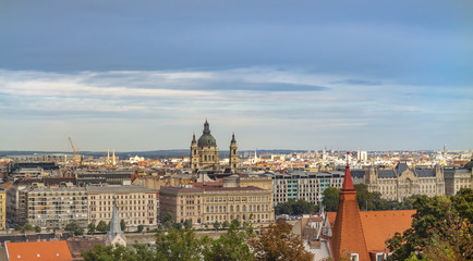 Fototapeta premium Panorama of the Danube river. View of Budapest. Old buildings of the Hungarian Parliament and medieval temples and buildings.
