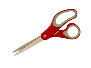 Red scissors on white background. (clipping path)