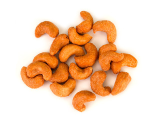 cashew nuts heap on white background.
