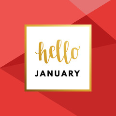 Hello January Hew Year creative, minimal winter greeting card.