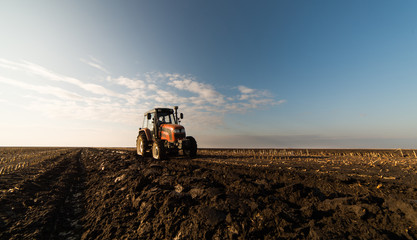 Fototapeta premium Plowing of stubble field