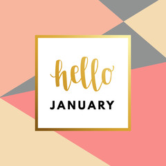 Fototapeta na wymiar Hello January Hew Year creative, minimal winter greeting card.