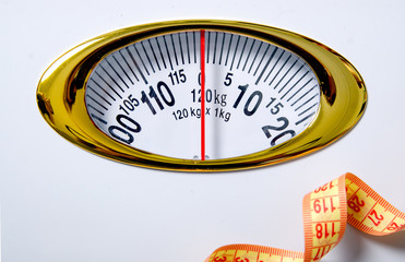 White weighing scale centimeter on a white background isolation, closeup