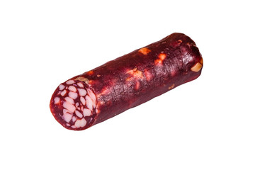 Smoked salami sausage isolated on a white background