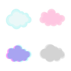 Vector set of various drawn clouds isolated on white background. Elements for different purpose decorative design, for sticker, patch, scrapbook, baby shower, webpage.