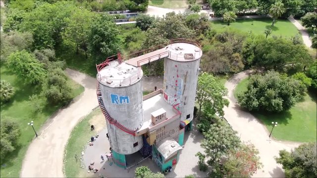 Aerial view of a concrete structure at a park in Chile