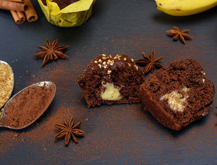 banana chocolate cupcakes with a filling