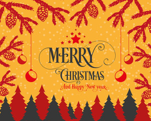 Merry Christmas and Happy New Year Typography Vector Text Calligraphy Lettering Design Card Template. Handmade Vector Tree and Calligraphy Lettering for Invitation Card, Greeting Card.