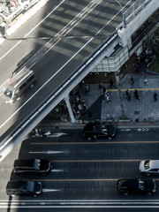 Aerial view of the city and people of Ginza, Tokyo, Japan