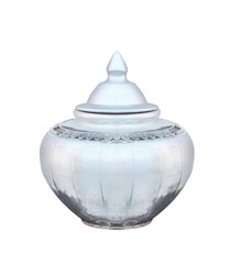Thai traditional old silver color pottery pot  for drinking water isolated on white background