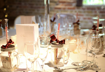 Glasses on Wedding Reception Table