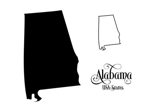 Map of The United States of America (USA) State of Alabama - Illustration on White Background.