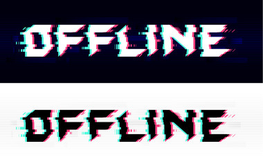 Offline glitch text, black and white versions. Technological background with anaglyph effect. Live stream  gaming screen. Eps10 vector