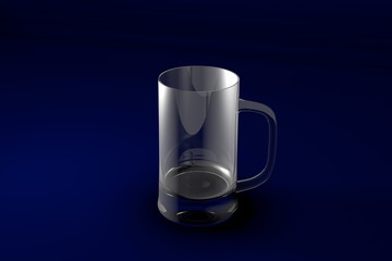 3D illustration of beer tankard mug on dark blue design background - drinking glass render