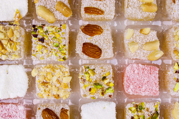 Assortment turkish delight in a box close-up