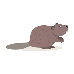 Friendly forest animal, cute brown beaver icon, isolated on white background, cartoon woodland beast, vector illustration