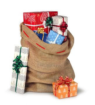 Christmas Sack Full Of Presents Isolated