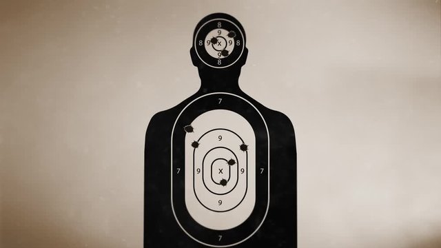 Shooting target On Vintage Background/ 4k animation of a vintage old background, with shooting target and gunshot impact and holes