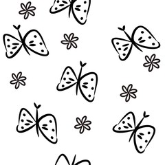 Seamless pattern vector illustration, butterflies and flowers