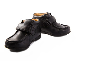 Leather, children's shoe on a white, White background. comfortable shoe for children