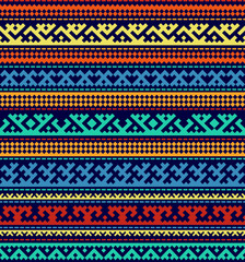 Seamless pattern with geometric ethnic ornaments of northern nations. Vivid, saturated colors. Pattern brushes are included in EPS file.