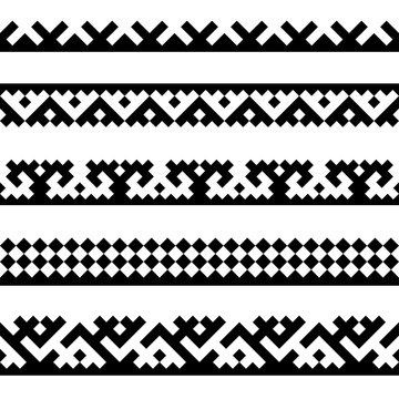 Seamless borders with ethnic ornaments of northern nations. Pattern brushes are included in EPS file.
