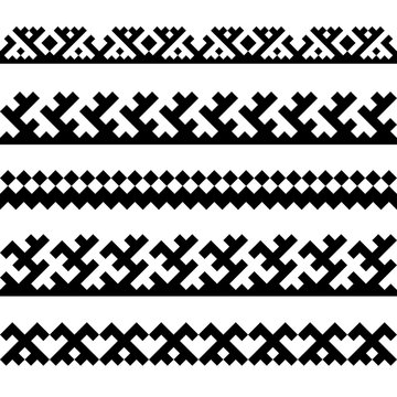 Seamless borders with ethnic ornaments of northern nations. Pattern brushes are included in EPS file.