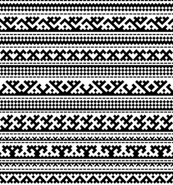 Seamless black pattern with geometric ethnic ornaments of northern nations. Pattern brushes are included in EPS file.
