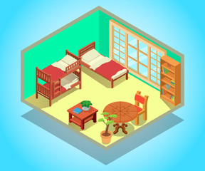 Children bedroom concept banner. Isometric banner of children bedroom vector concept for web, giftcard and postcard