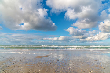 Sea and beach in the sunset.