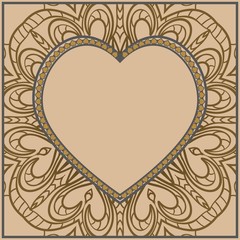 Valentine's day card with decorative ornament. Vector illustration. Template design for greeting and wedding card