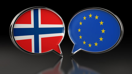 Norway and Europe Union flags with Speech Bubbles. 3D illustration