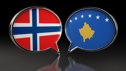 Norway and Kosovo flags with Speech Bubbles. 3D illustration