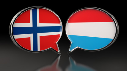Norway and Luxembourg flags with Speech Bubbles. 3D illustration