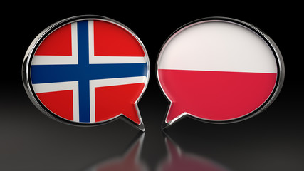 Norway and Poland flags with Speech Bubbles. 3D illustration
