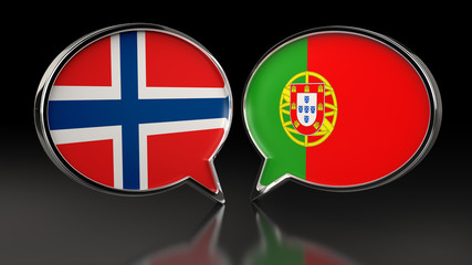 Norway and Portugal flags with Speech Bubbles. 3D illustration