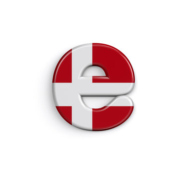 Denmark letter E - Lower-case 3d Danish flag font - Suitable for Denmark, nordic culture or Caribbean related subjects