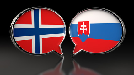Norway and Slovakia flags with Speech Bubbles. 3D illustration