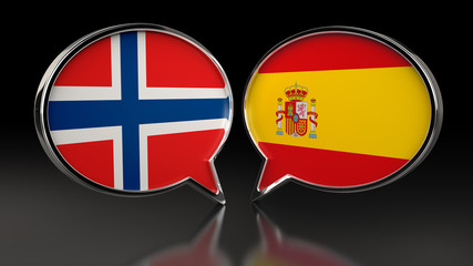 Norway and Spain flags with Speech Bubbles. 3D illustration