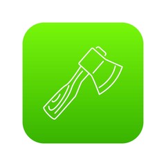 Axe with wooden handle icon green vector isolated on white background