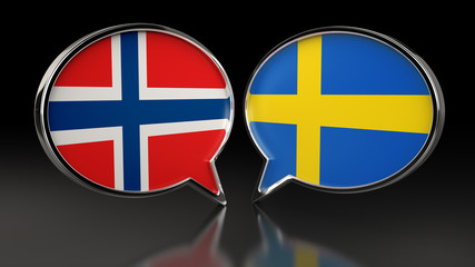 Norway and Sweden flags with Speech Bubbles. 3D illustration
