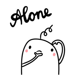 Alone hand drawn illustration with cute marshmallow