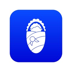 Newborn wrapped in baby blanket icon digital blue for any design isolated on white vector illustration