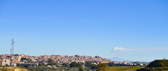 View of Mazzarino with the Mount Etna in the Background, Caltanissetta, Sicily, Italy, Europe