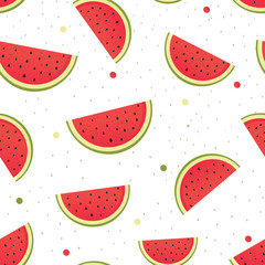 Nahtloses Wassermelonenmuster. Vektormuster von roten Wassermelonenscheiben auf weißem Hintergrund. Nahtloser Hintergrund mit Wassermelonenscheiben