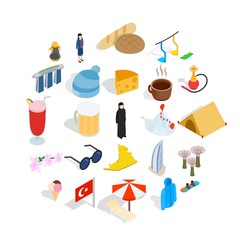 Relaxing place icons set. Isometric set of 25 relaxing place vector icons for web isolated on white background