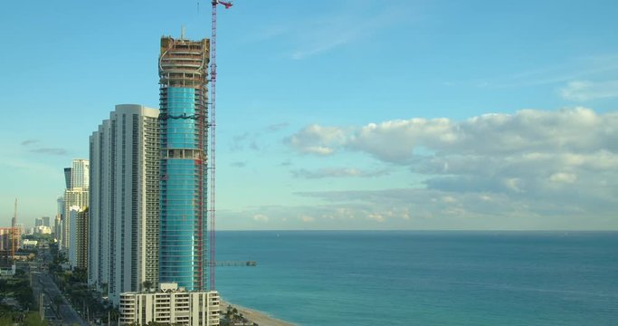 Aerial footage Ritz Carlton Sunny Isles Beach residential condominiums beachfront