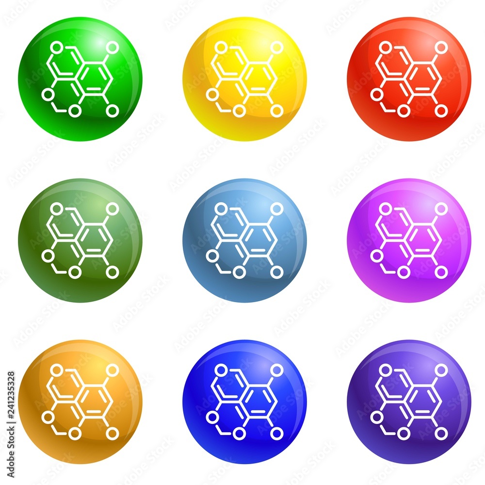 Poster oxygen formula icons vector 9 color set isolated on white background for any web design